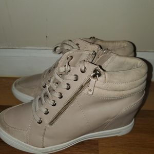 Aldo brand blush colored wedge sneakers